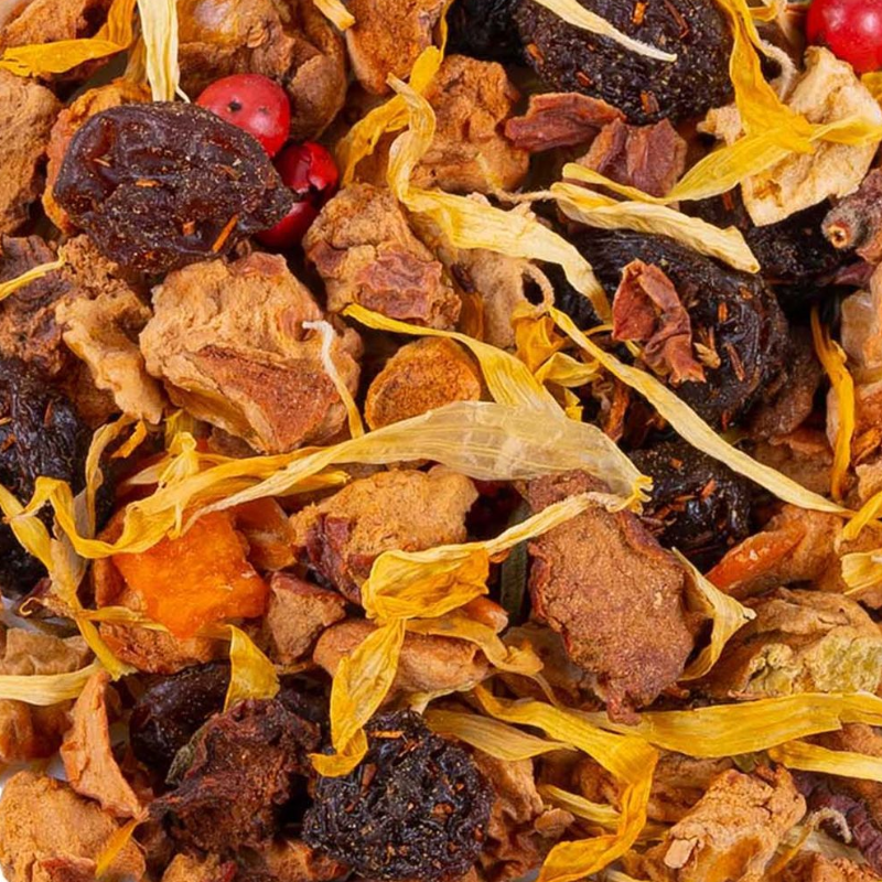 Infusion fruitée Pêche Ensoleillée – morceaux de fruits et fleurs de souci – Thévana