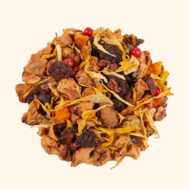 Infusion fruitée Pêche Ensoleillée – morceaux de fruits et fleurs de souci – Thévana